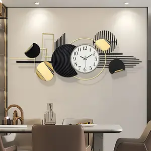 Metal Large Wall Clock, Black And White Wall Art for Living Room, Abstract Modern Geometric Round Wall Decor, 56" X 24", Large 3D Clock for Bedroom, Dining Room, Home, Hanging Wall Decoration