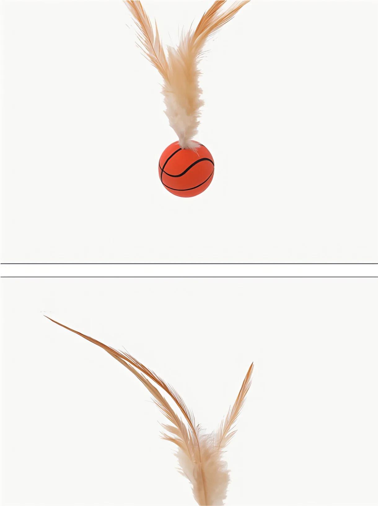New Rubber Elastic Ball with Feathers Interactive Cat Toy for Chasing Biting Play Fun as Soccer Football Basketball Baseball Ball Pet Supplies