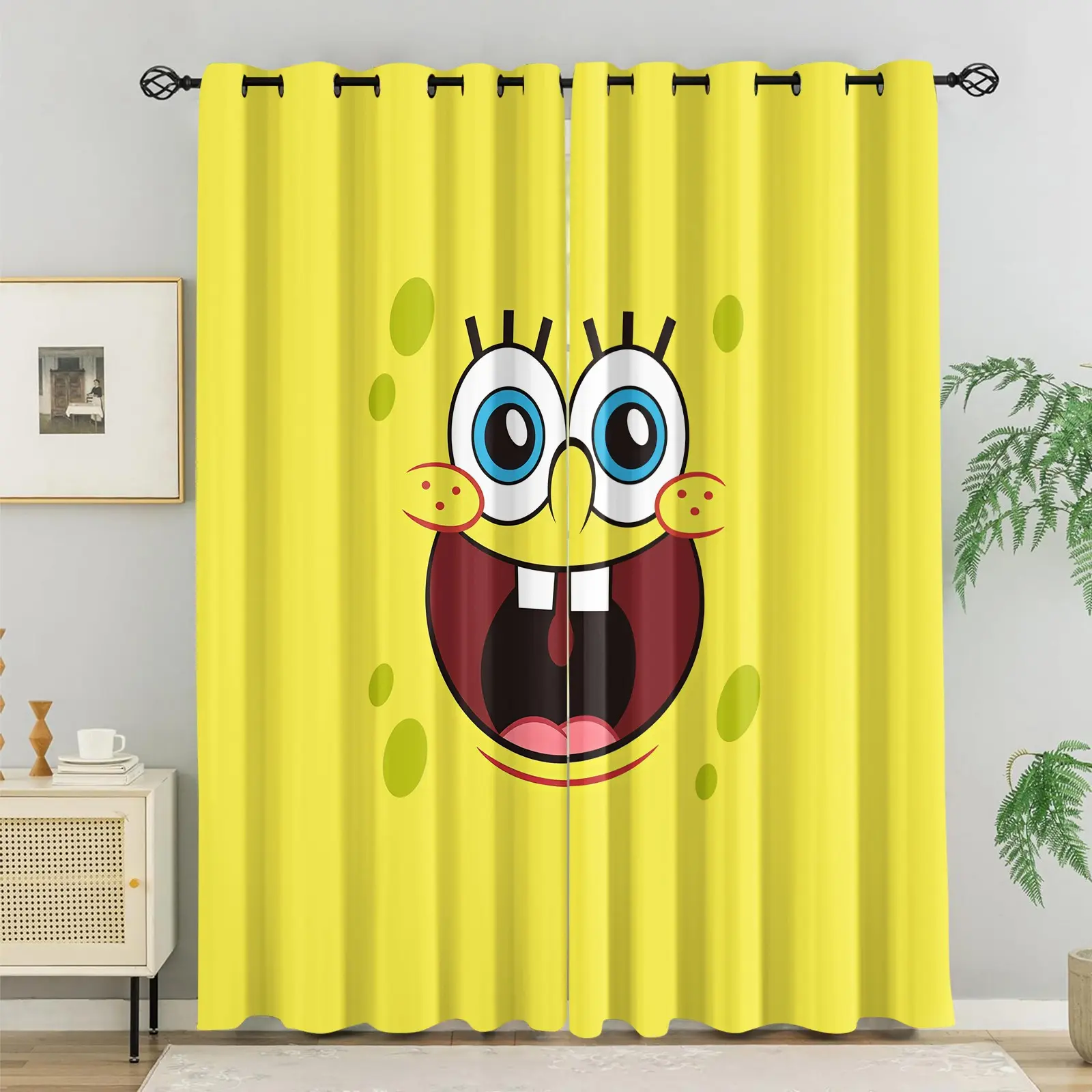 Spongebob Pattern Curtains, 2-Pack, For Living Room, Balcony And Bedroom Windows, Perfect Home Seasonal Holiday Room Decoration