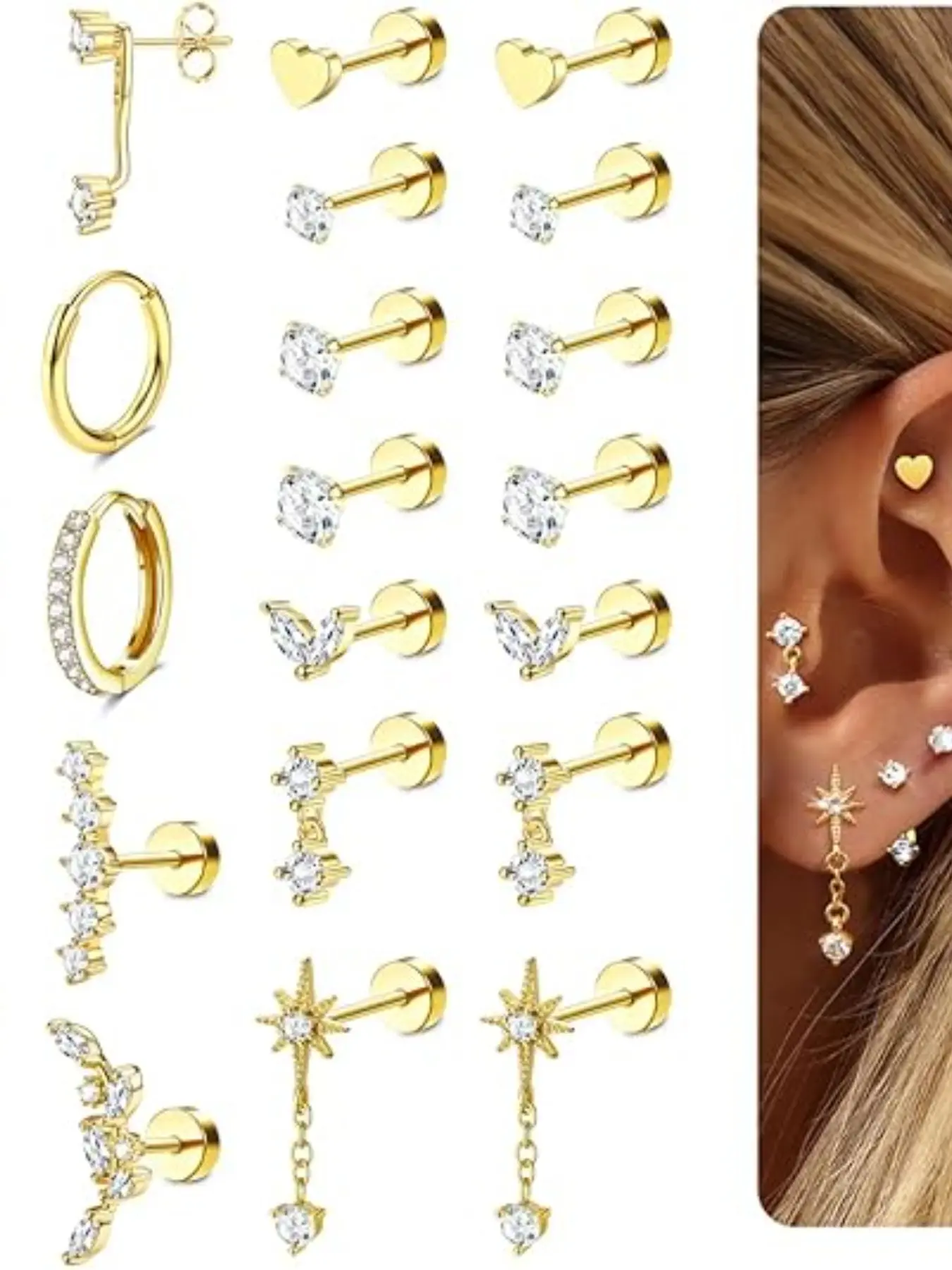 Lolias Hypoallergenic Flat Back Earrings, Stainless Steel Cartilage Studs, Small Size, Suitable for Sensitive Ears, Fashion Jewelry