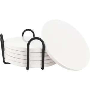 6 Pcs Absorbent Round Ceramic Sublimation Blanks Drink Coasters for Tabletop Protection, DIY Crafts Painting, Fits Various Cups, Cool Home Decor for Wooden Tables