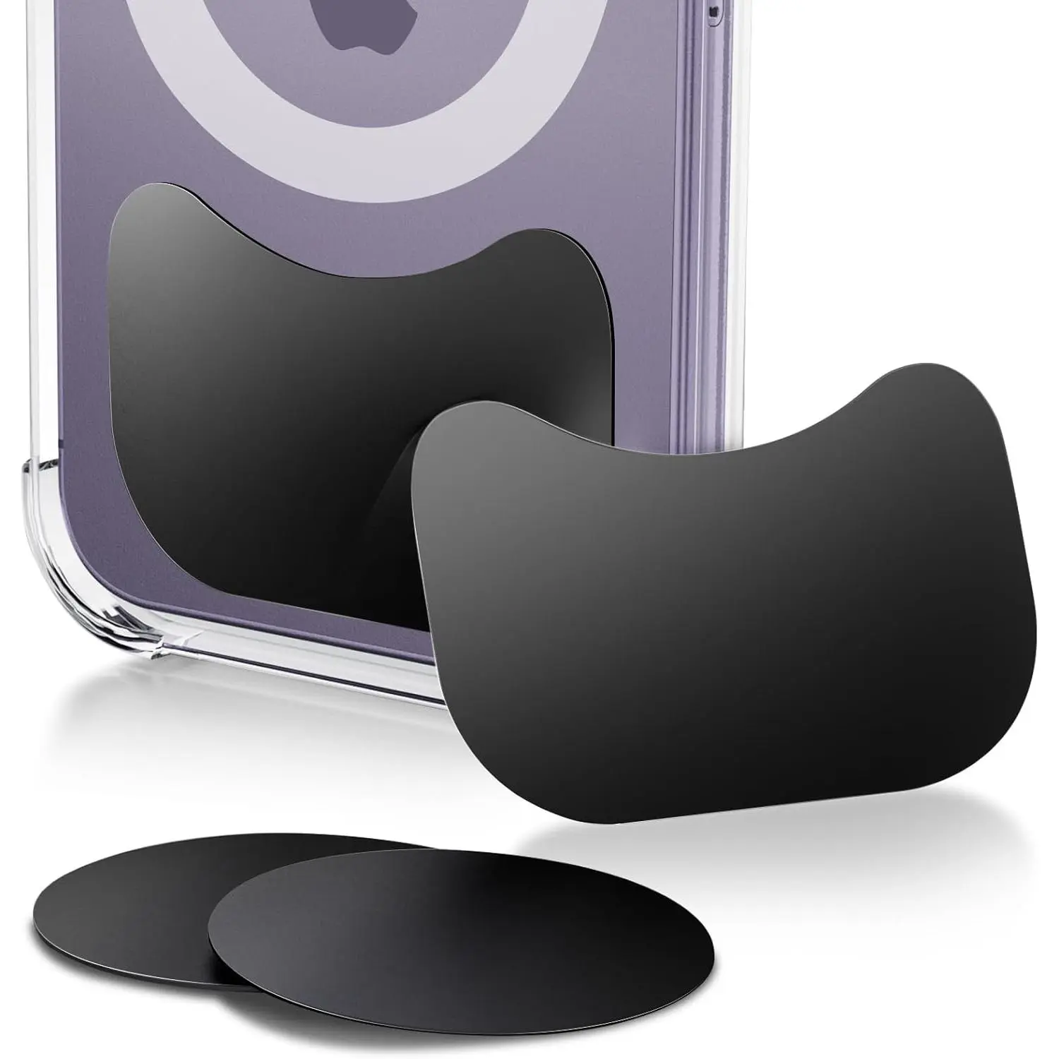 Metal Plate for Phone ,  Steel Plate with Adhesive Backing for   Mount Cell Phone Holder,  Mounting Disc Stick  Case  4 Pack Black Rectangle & Round
