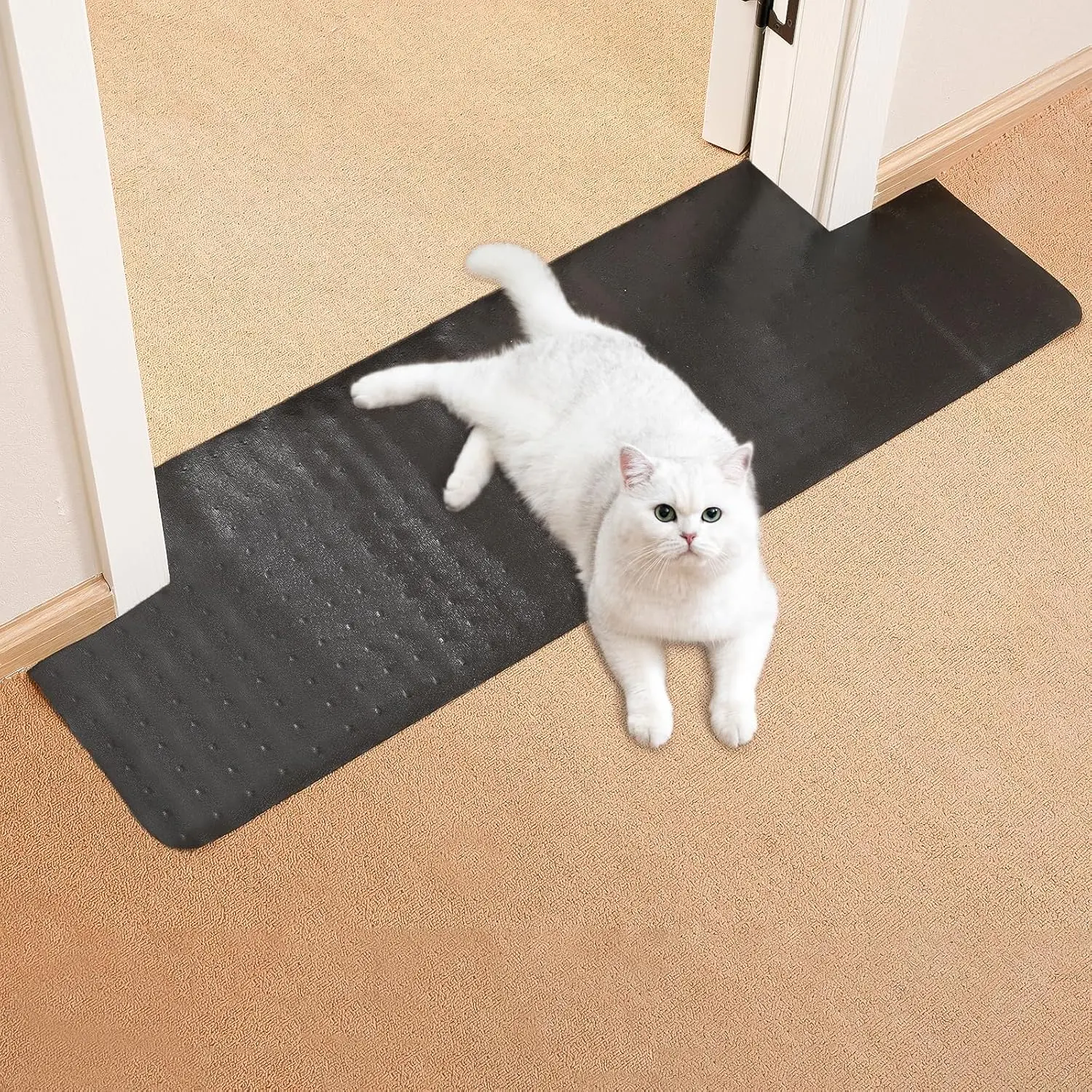 Carpet Protector for Pets -3.6FT Black Round Corner Plastic Under Door Cat Carpet Protector for Doorway, Anti Cat Scratch Carpet Protector Mat, Stop Cats from Scratching
