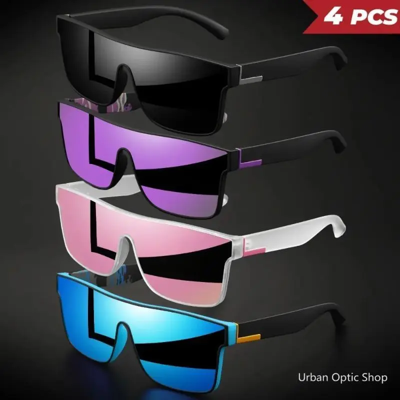 Unisex 4 Pcs Colorful Mirrored Shield Sunglasses UV400 Anti Glare One Piece Lens Outdoor Cycling Hiking Sports Eyewear Set for Men and Women