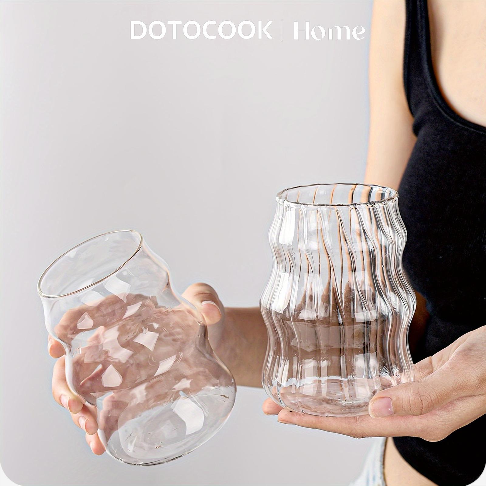 Glass Cup with Straw & Lid, 4/6 Counts Glass Cup Set Portable Clear Ripple Glass Cup with Cleaning Brush, Summer Cool Bottle Drinking Cup for Coffee, Latte, Water, Macha, Juice, Ribbed Glass Cup #TOP PICKS