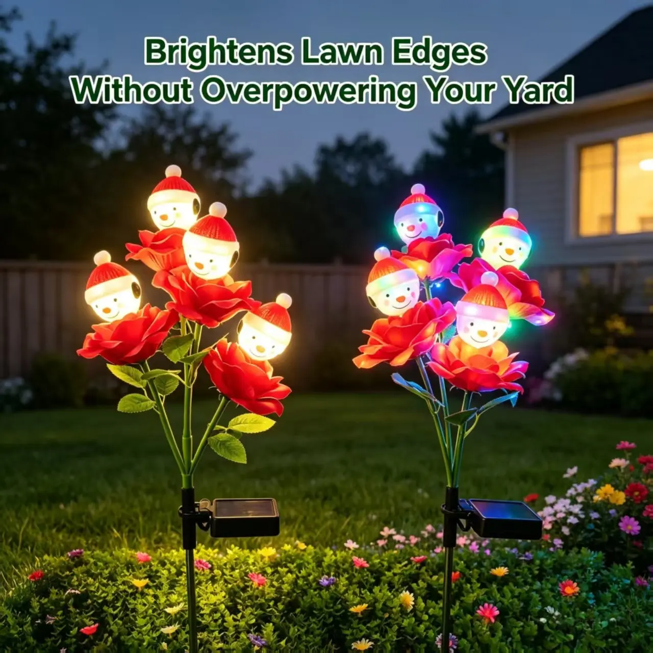 Christmas Snowman Rose Solar Garden Light, Warm Multicolor, Wireless Outdoor Decor, Pathway Lighting, 1 or 2 Pcs
