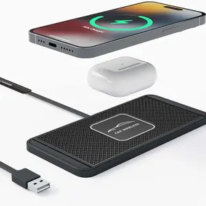 15w Car Wireless Charger Pad, Fast Charging Station, Silicone Anti-Slip Mat, Compatible with iPhone & Samsung, Android, Xiaomi, Usb Car Charger, Retractable Car Charger, High Speed Charger, Car Gadgets