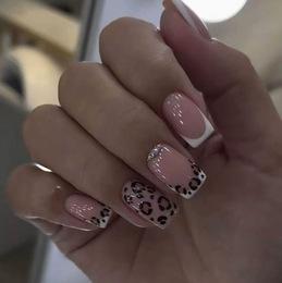 Foreign Trade Hot-Selling 24-Piece Nail Art High-End Fashion Simple Rhinestone Collection Butterfly Flower Cow Wearable Nails Wholesale