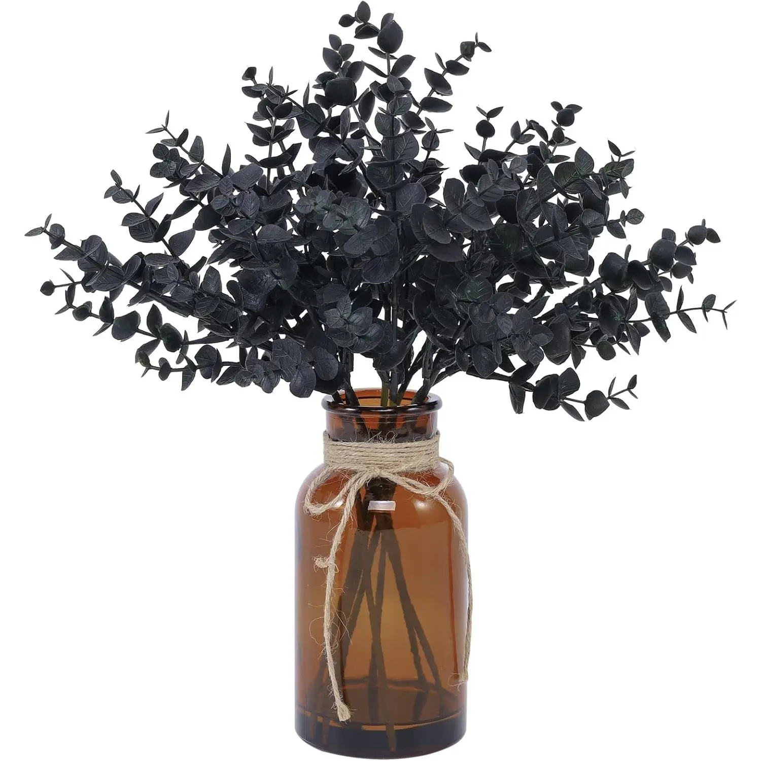 Eucalyptus Stems in Glass Vase with Faux Water,Black | Halloween Decor,14"  Eucalyptus  Greenery  for  Bathroom Shelf Office Desk  Coffee Table