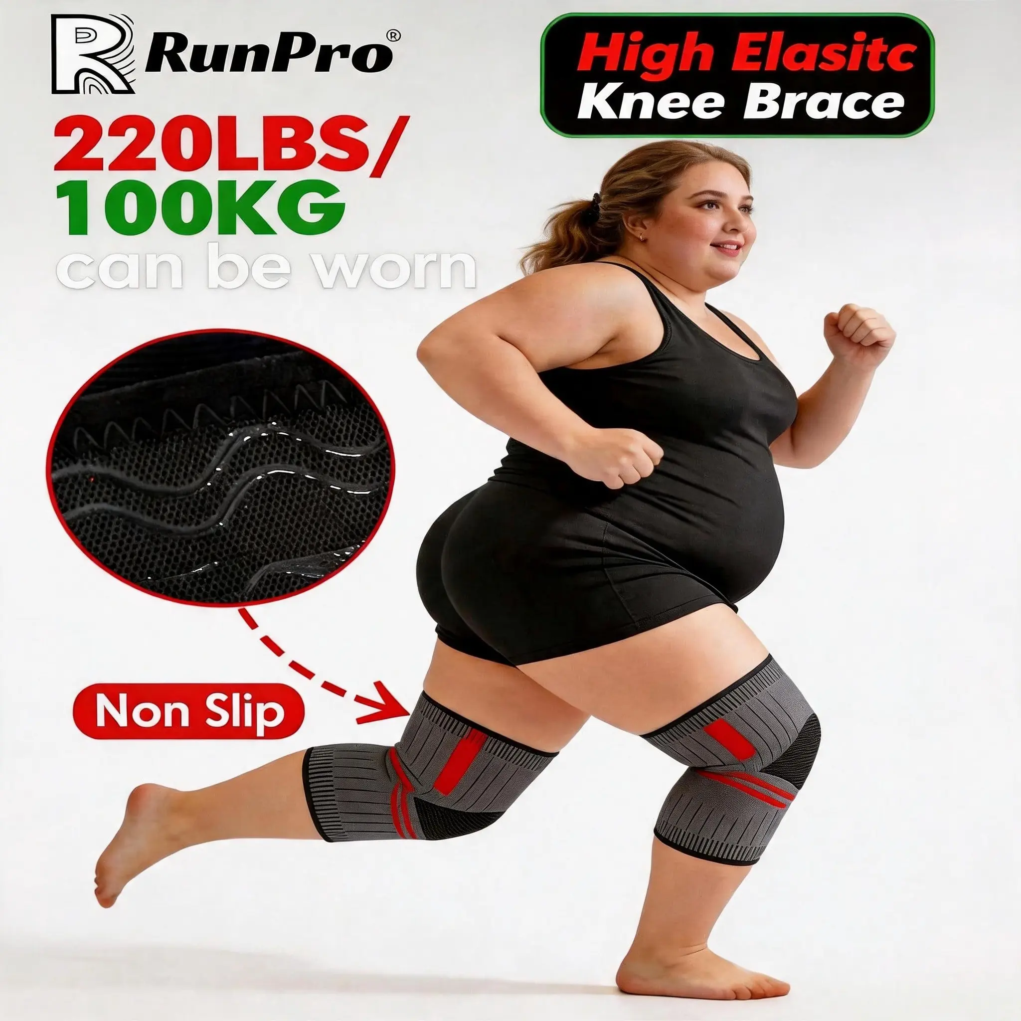 2-Pack Extra Large High Elasticity Knit Compression Knee Pads, Anti-Slip Strips, Breathable Comfort, Unisex, Up to 220 Lbs
