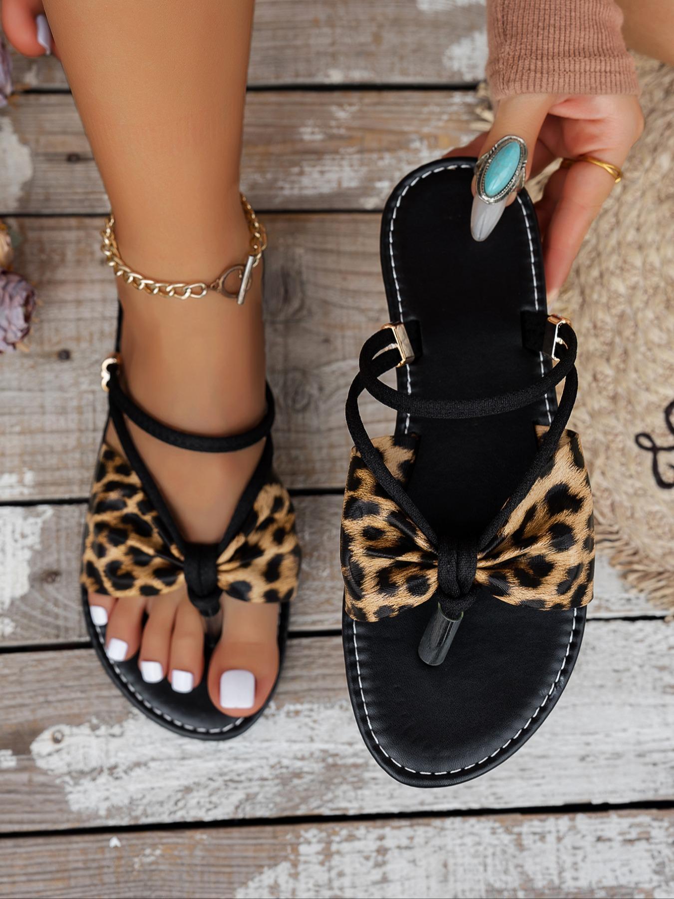 Women's Fashion Leopard Print Flip Flops, Casual Comfortable Flip Flops for Beach, Fashionable Flip Flops for Indoor & Outdoor Wear, Boho Style Sandals