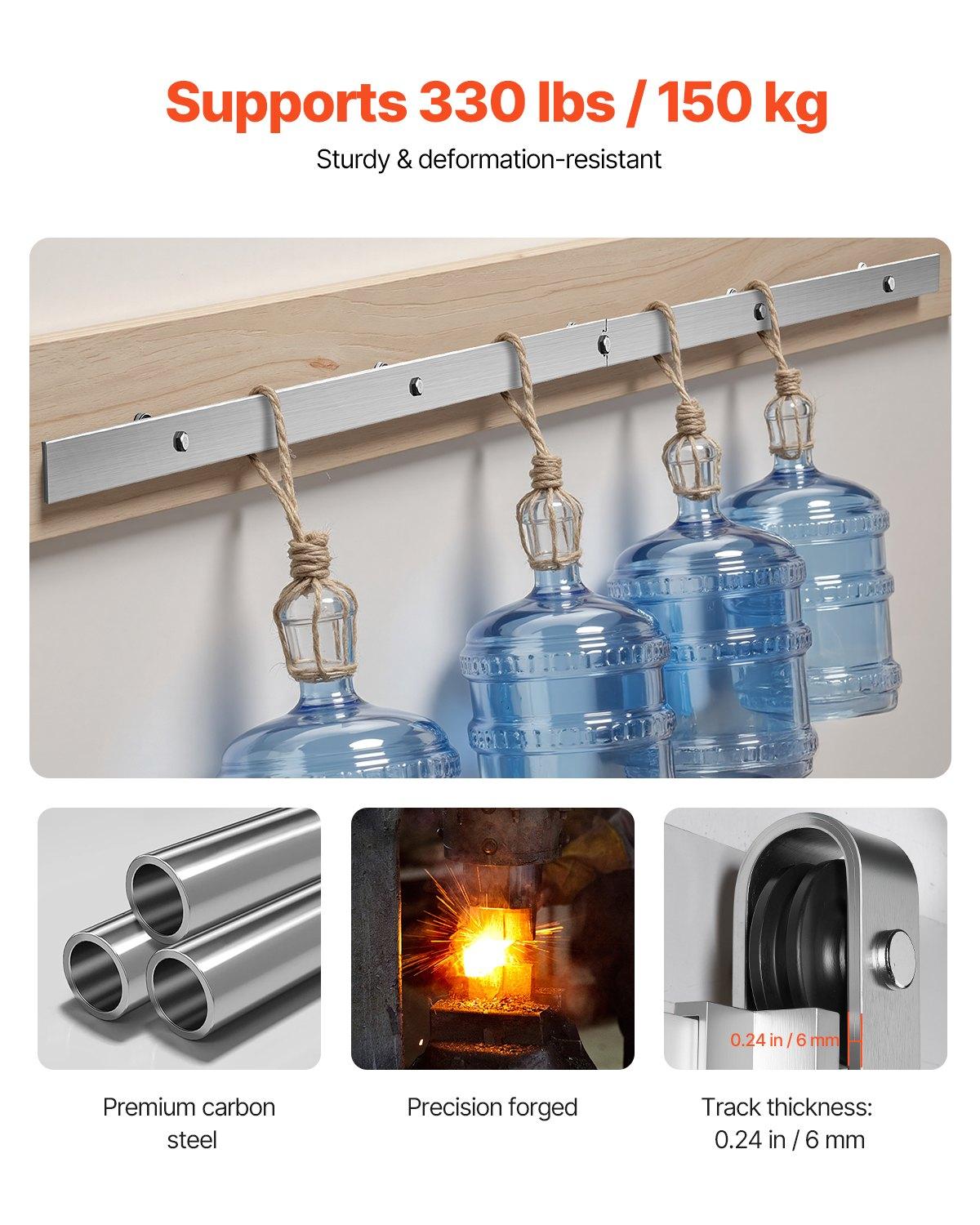 VEVOR 5FT Sliding Barn Door Hardware Kit, 330 LBS Weight Capacity, Compatible with 30 Inches Max Width & 1-3/8 to 1-3/4 Inches Thickness Single Sliding Barn Door, Durable Track & J-shape Roller Silver VEVOR 5FT Sliding Barn Door Hardware Kit, 330 LBS Weight Capacity, Compatible with 30 Inches Max Width & 1-3/8 to 1-3/4 Inches Thickness Single Sliding Barn Door, Durable Track & J-shape Roller Silver