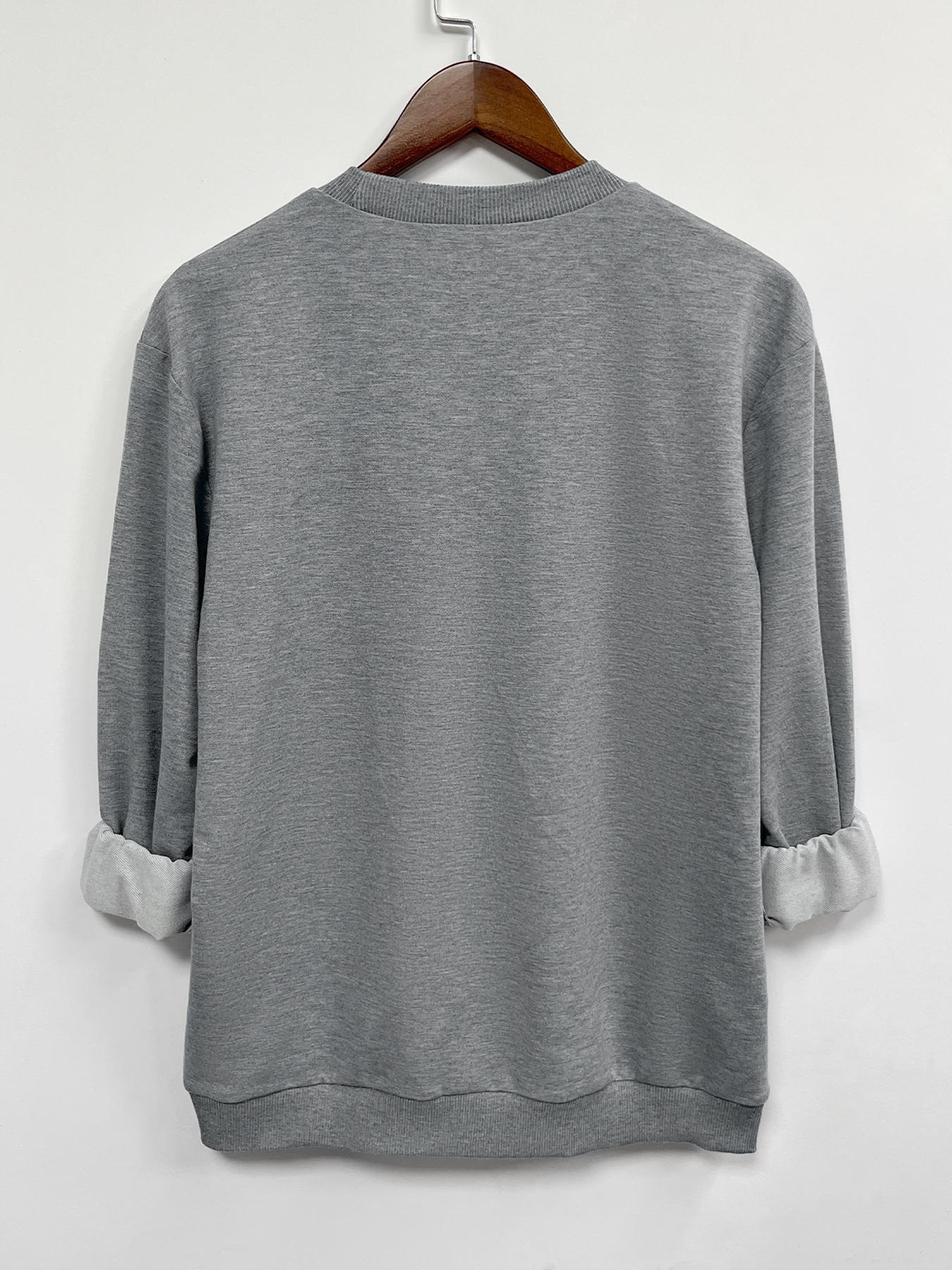 Women's Letter & Afro Girl Print Crew Neck Sweatshirt, Casual Long Sleeve Pullover for Fall & Winter, Women's  Clothes for Daily Wear