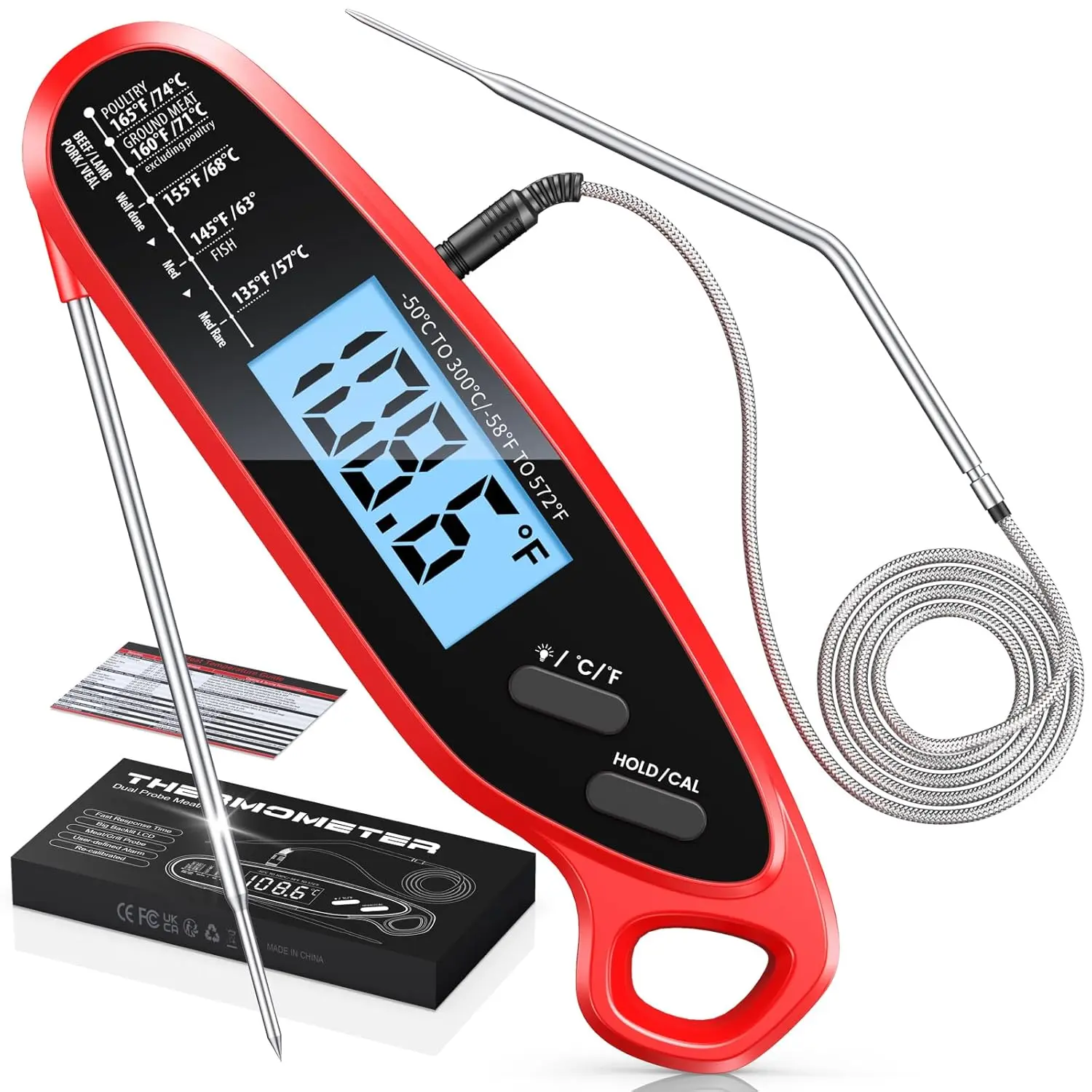 Read Meat Thermometer Digital with  Probe,  Thermometer for Cooking & Grilling, Large Backlit & Calibration, for Kitchen/Oven/Grill//BBQ/Candy/Oil Fry, Gifts for Men & Dad
