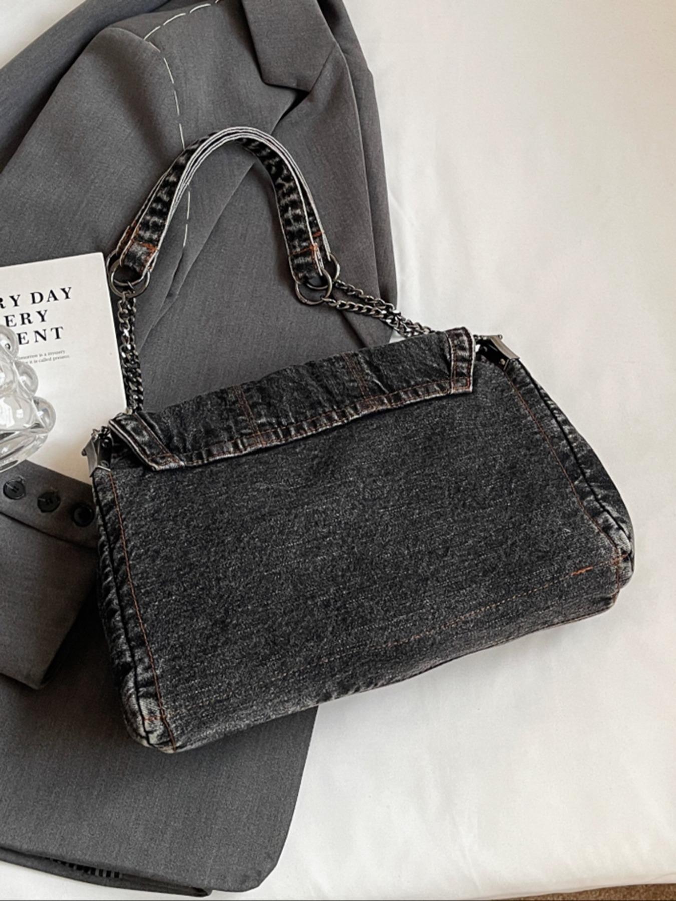 2026 Denim Bag Chain Shoulder Bag Women's Fashion Commuting Work Underarm Bag Vintage Texture Travel Handbag