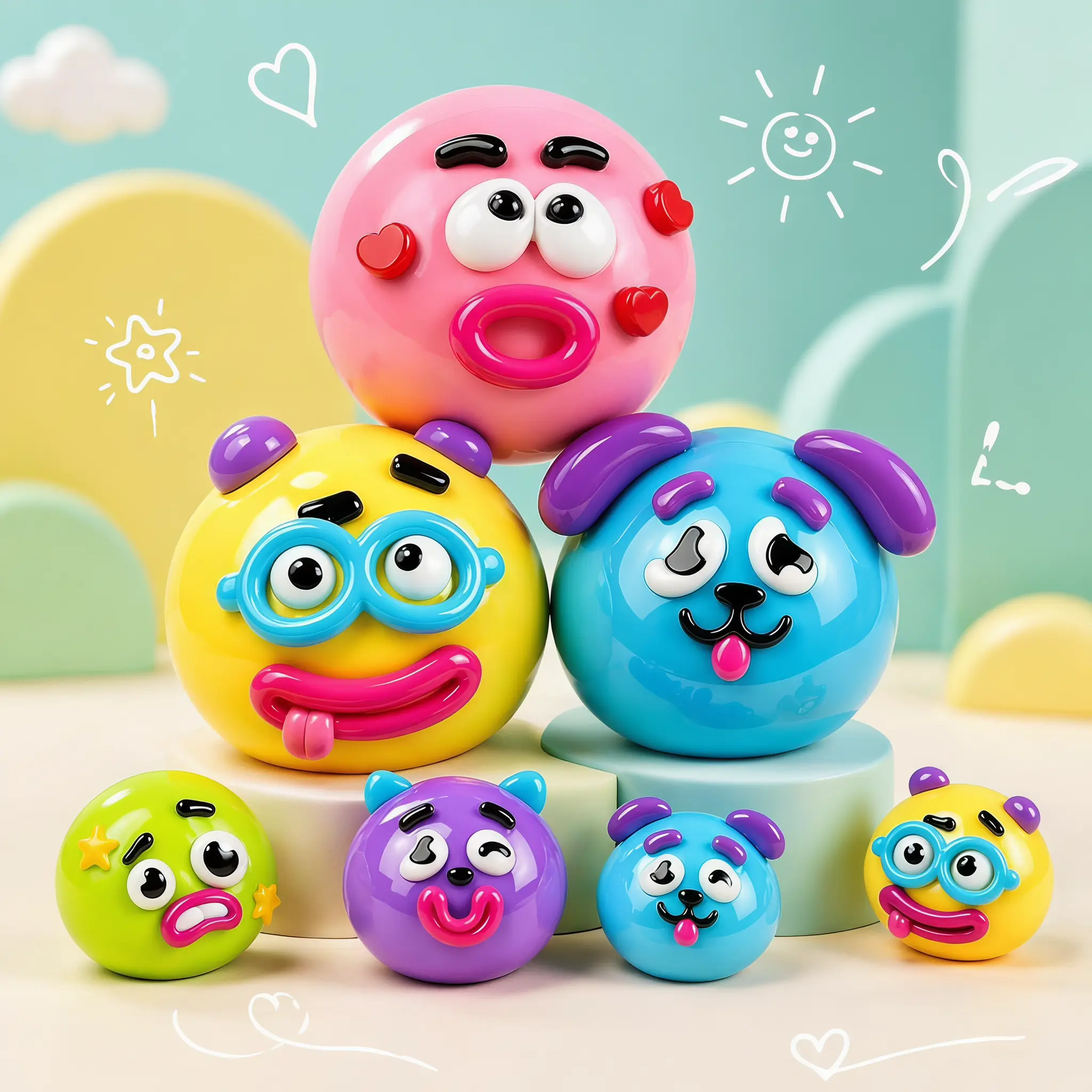 2/5pc Cute Faces Dog Squishies, Soft Sensory Stress Ball, Bubble Blow Fidget Play Toy for Desk, Relaxation Gift for Teens