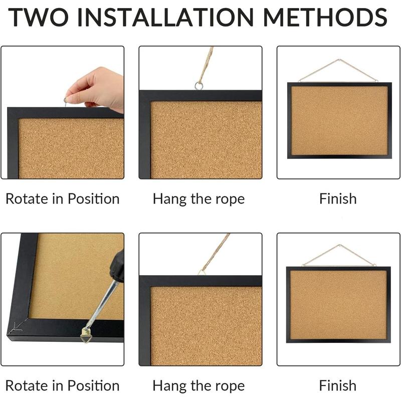 Black Cork Board Bulletin Board, 14.6"X 11" Cork Board, Oak  Finish Frame, Wall Mounted Cork Board for Office Home and School(Pins, Eye , gaskets, Screws)