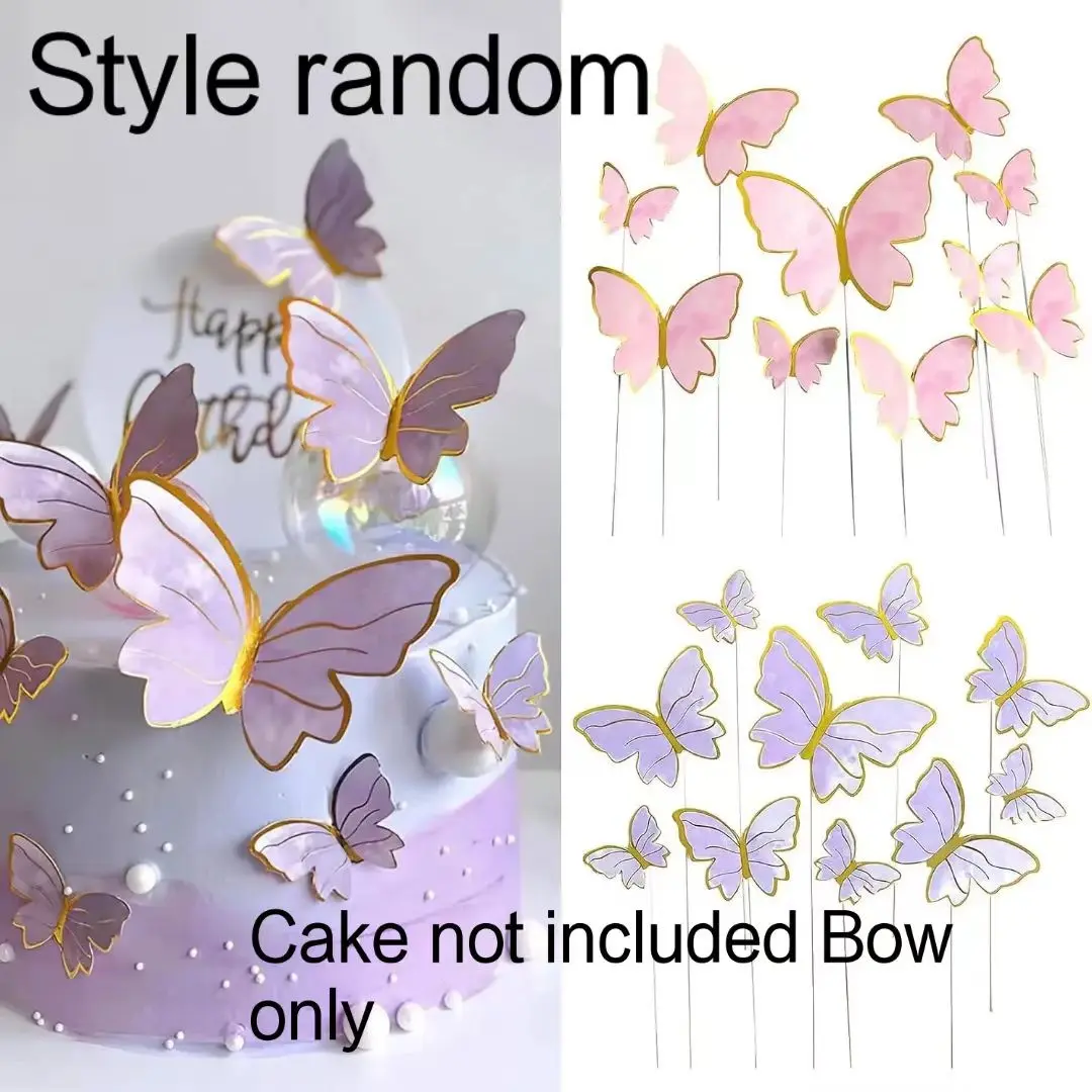 10 Pieces 100 Gold Edge Butterfly Cake Decorations, Butterfly Cake Toppers, 3D Birthday Anniversary Wedding Party Food Decor, Fun Cake Wall Decor