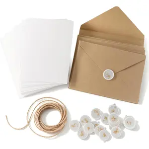 25 count Blank 5x7 Printable Invitation Kit, 260GSM Textured  Paper Cards for DIY Printing, with Envelopes, Wax Seal Stickers & Jute Twine