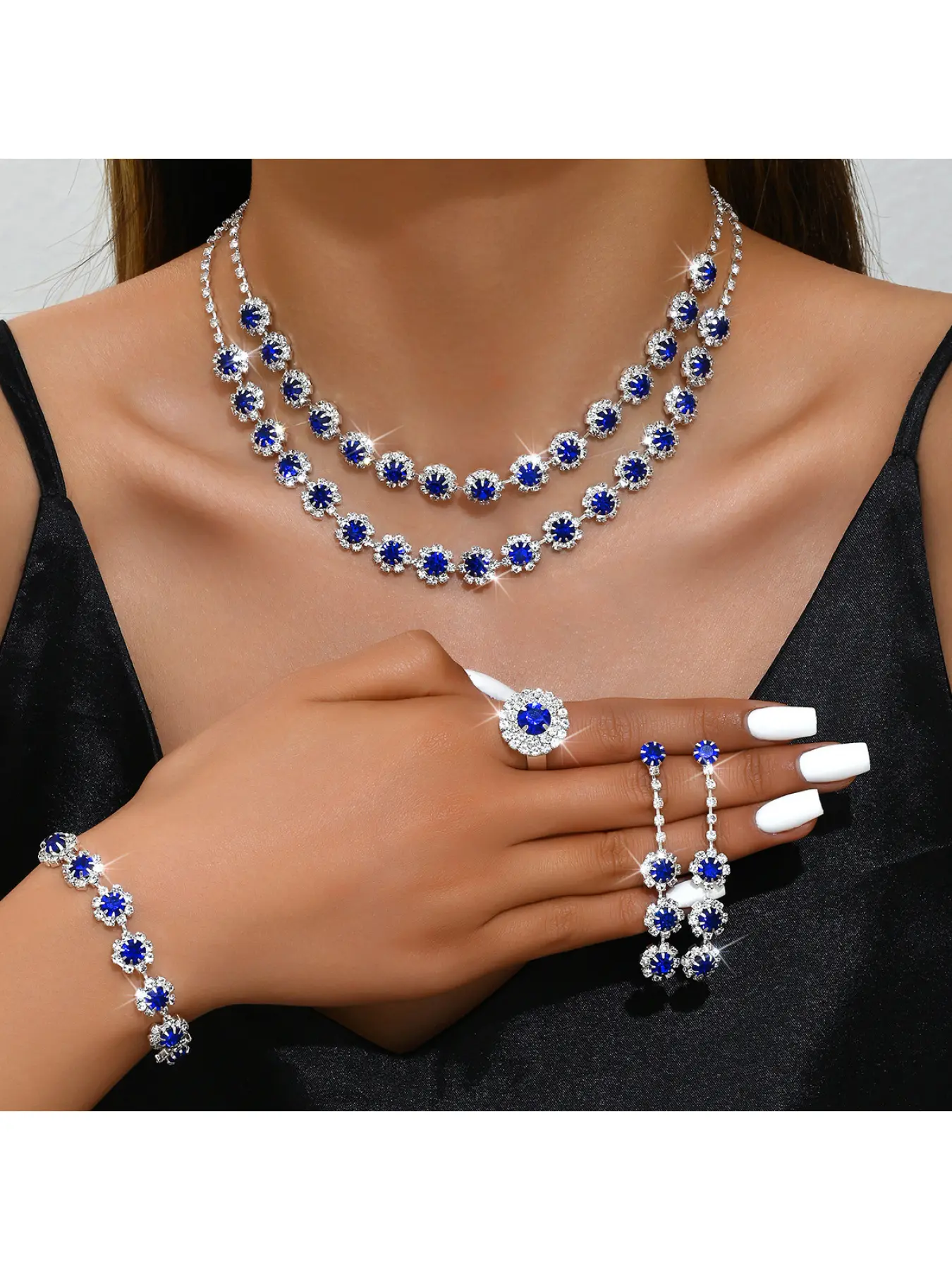 Gold Sunflower Rhinestone Jewelry Set For Women, 3Pcs Necklace Drop Earrings Bracelet Set, Sparkly Bridal Wedding Party Prom Statement Accessories