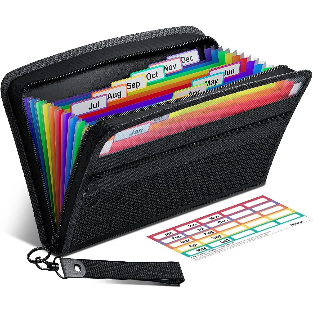 Receipt Coupon Organizer, 12 Pockets Small Accordion File Organizer, Junior Size 11x 6.6 Inches, Zipper Closure, Multi-Color Tabs