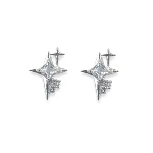 Star Stud Earrings - 0.7x0.5" Cubic Zirconia Casual Men's Unisex Punk Hip Hop Streetwear Jewelry for Indoor Recreation Enthusiasts