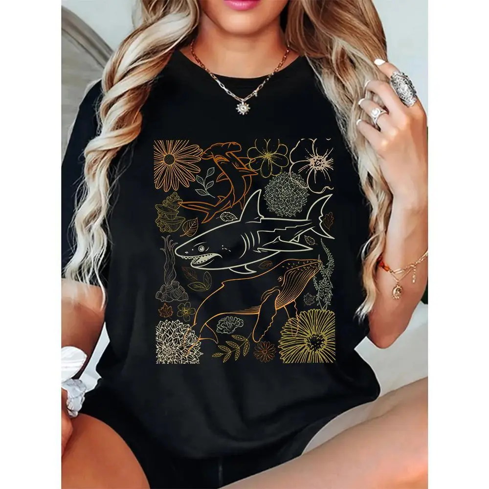 Trendy Shark Shirt, Gift For Shark Lover, Oversize Shark Lover Top Shirt, Shark T-shirt, Gift For Surfer, Sea Animals Tee