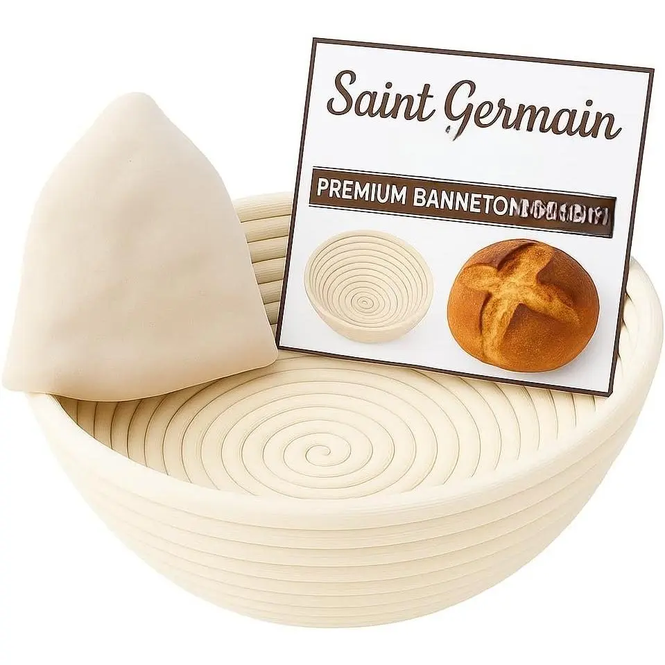 Round Bread Banneton Basket with Liner -  Brotform Proofing Basket for Making Beautiful Bread (9 inch)