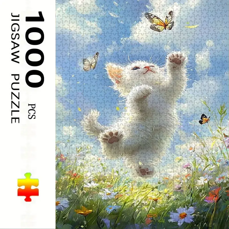 1000 Piece Cat Butterfly Puzzle, Large Adult Family Interactive Toy, DIY Home Decor, Holiday Theme, Durable, Perfect Gift