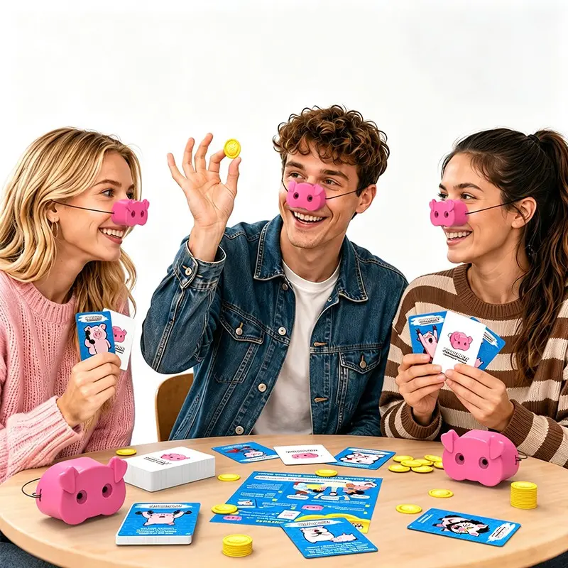 Pig Nose Fun Board Game, Pig Nose Party Game, Family Friendly, Includes 150 Challenge Cards, 5 Pig Noses, Scoring Tokens, Perfect for Gatherings