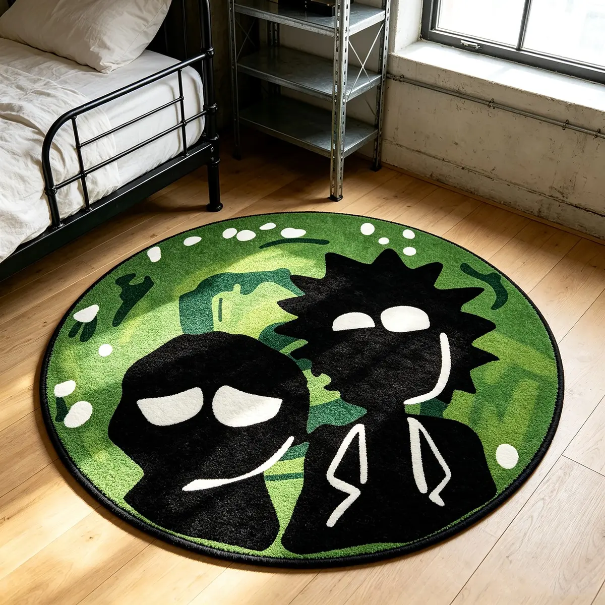 Base Rick and Morty Silhouette Round Plush Rug, Classic Anime Cool Gaming Desk Mat, Minimalist Cartoon Decor Foot Pad
