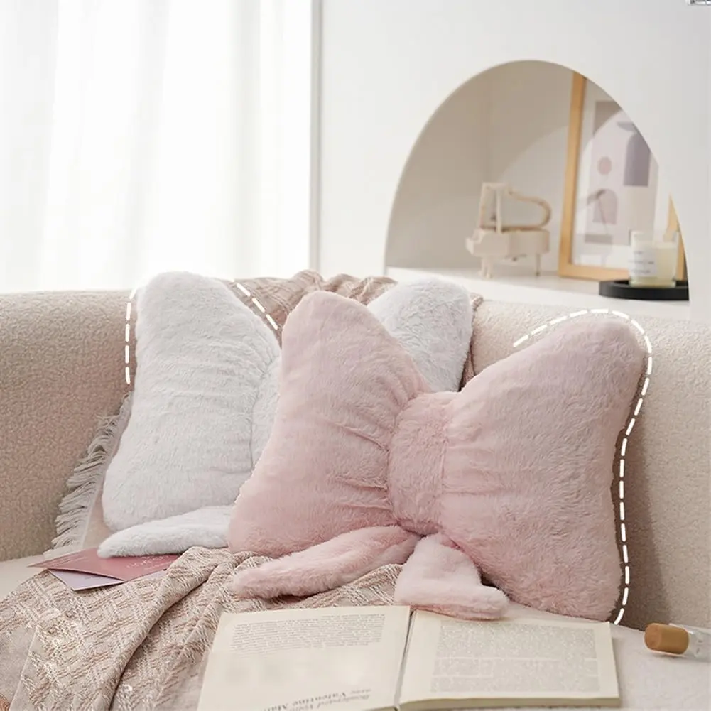 2Pack Soft Furry Bow Throw Pillows Cute Bowknot Plush Pillow  Decor Stuffed Bow  Pillow for Bed Couch Living Room Decor (&White)