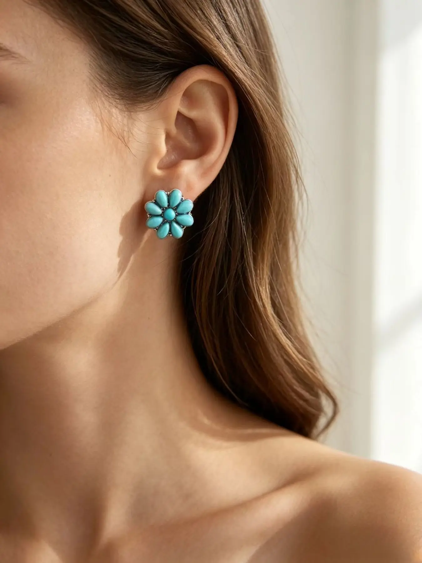Vintage Boho Style Turquoise Color Daisy Stud Earrings, Perfect for Parties, Business Events, Travel, Daily Wear, Music Festivals, Ideal Gift