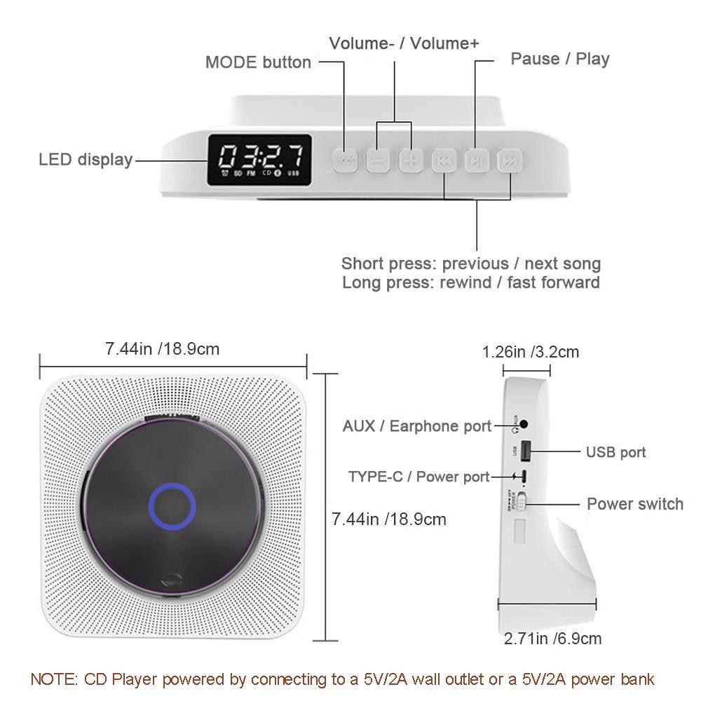 MEGICOT Portable CD Player, Desktop Vertical MP3 Music Player with Built in Speaker, Bluetooth-compatible CD Player with Speakers, Remote Control, FM Radio, USB Flash AUX, DVD, Audio Player, Digital Products