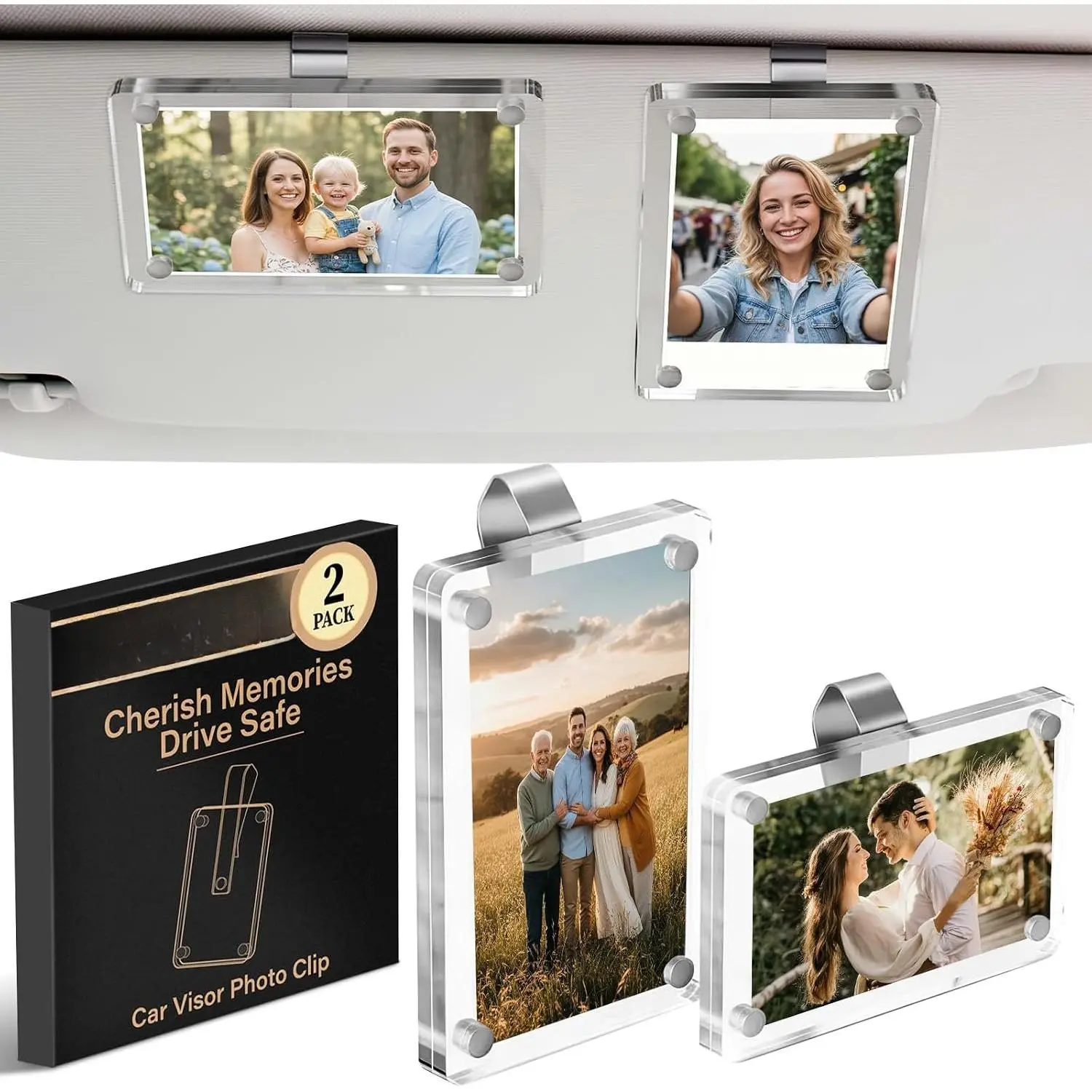2 Pack  Picture Holder,    Visor Photo Clip – Clear, , Easy to Use, for Family Photos,  Pictures &  –   for Drivers