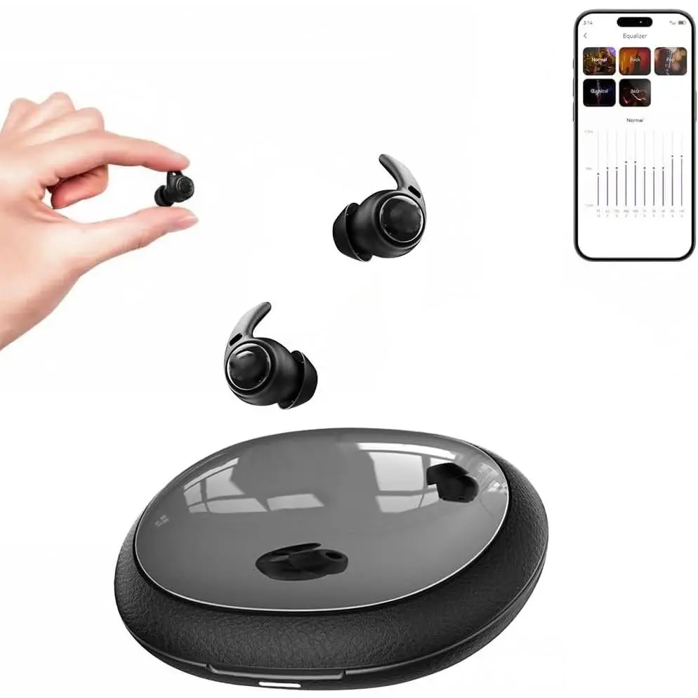 Bluetooth 6.0 Sleep Earbuds with AI Real-Time Translation in 164 Languages, Waterproof Mini In-Ear Headphones for Side Sleepers, Travel, Education, Business Meetings, BlackGift