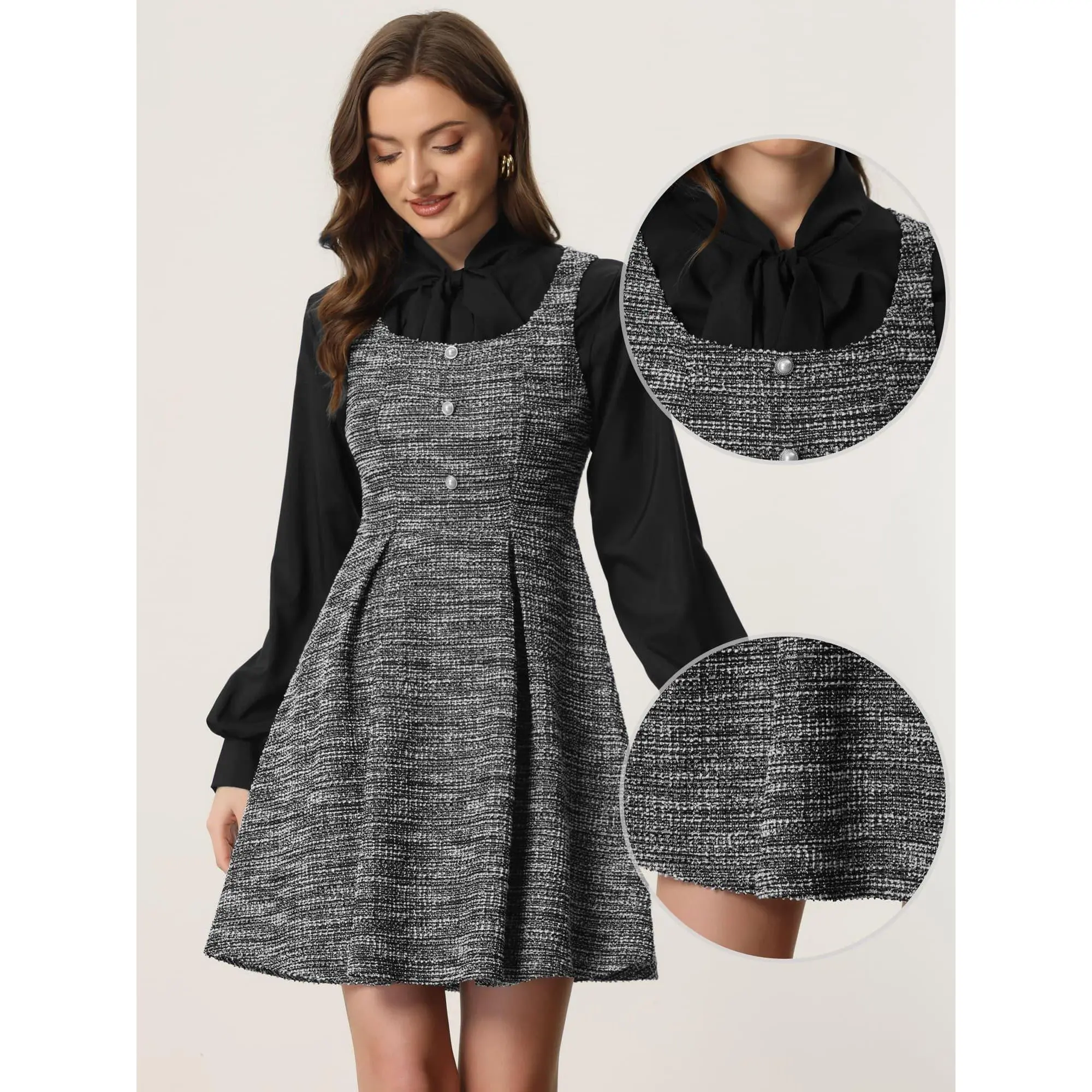 Tweed Dress for Women's Sleeveless Plaid A-Line Pinafore Overall Dress,leopard,elegant,Pleated,unlined,long,blue,easter,baby,plus,western,clothing,bodycon,loose,classy,sundresses