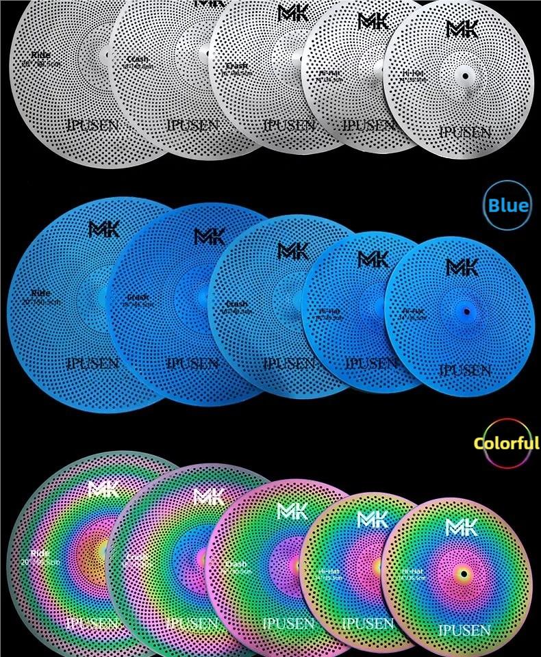 Low Volume Cymbal Pack Mute Cymbal Set 14'Hihats+16"Crash+18'Crash+20"Ride 5 Pieces Silver Drummer Practice uiet Cymbal for Drum Set