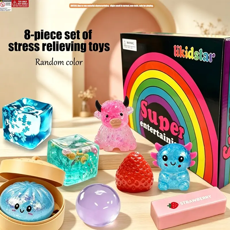 8-Piece Malt Sugar Squishy Box - Slow-Rising Squishies, Dumpling Squishy, Sensory Products, Kids Stuff, Stress Relief Fidget Toys for Party Favors & Gifts