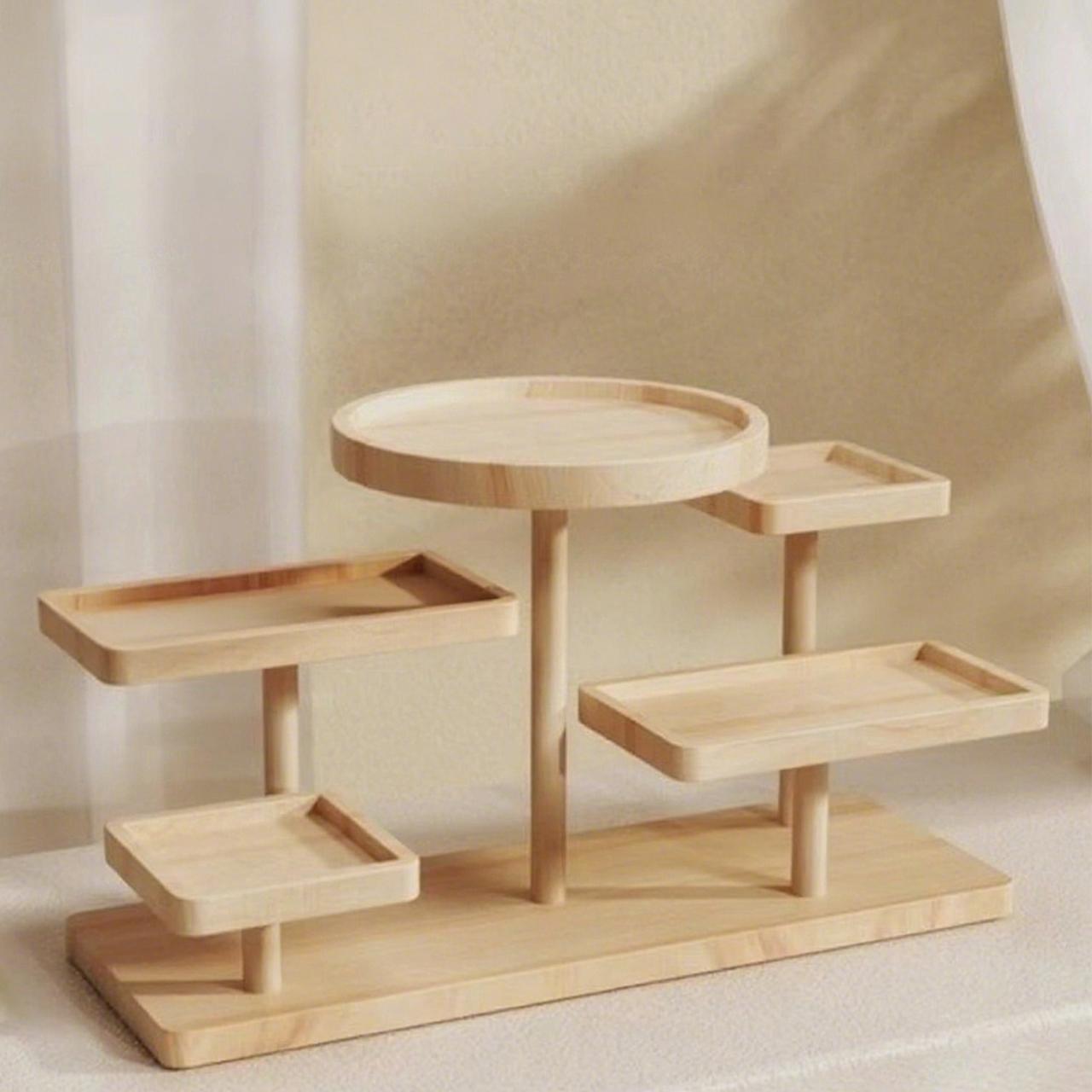 5-Tier Handmade Solid Wood Multi-Layer Display Rack, Kitchen Dining Cup Holder, Tray with Storage Layer, Modern Rustic Style Organizer