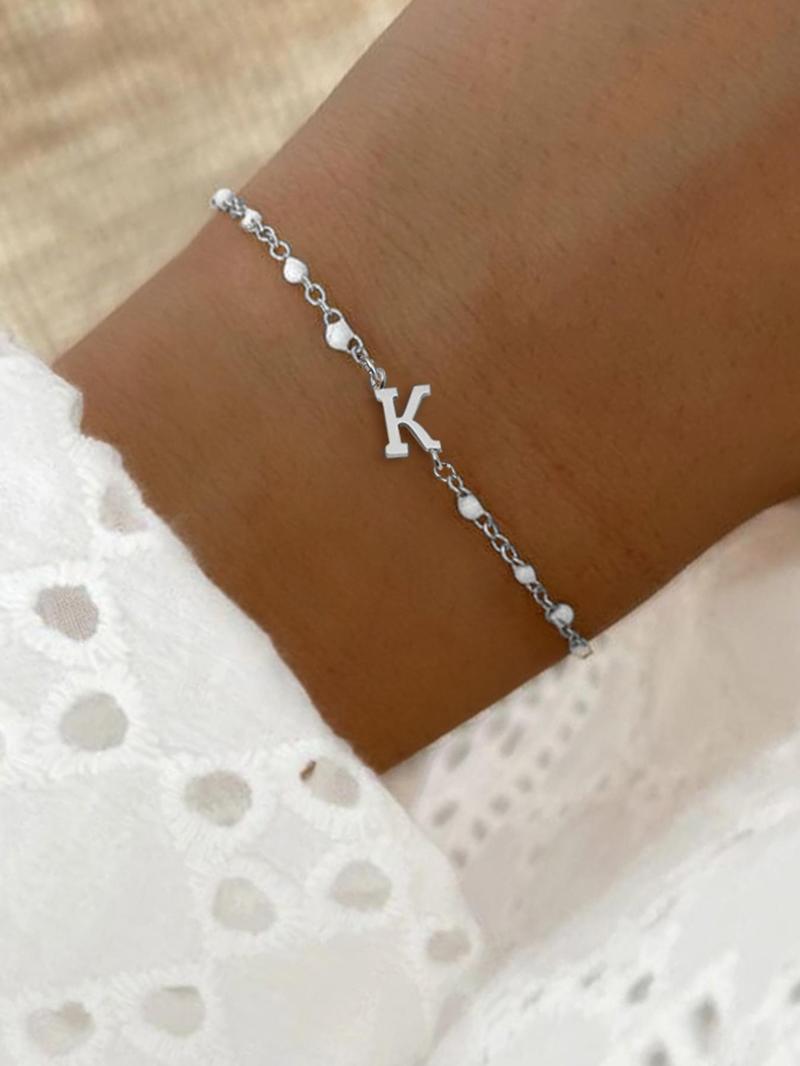 Summer Fashion Letter Detail Link Bracelet, Summer Jewelry, Stainless Steel High Quality Bracelet for Women for Party, Daily Clothing Decor, Trendy All-match & Exquisite Jewelry for Birthday Gift, Gifts for Wife