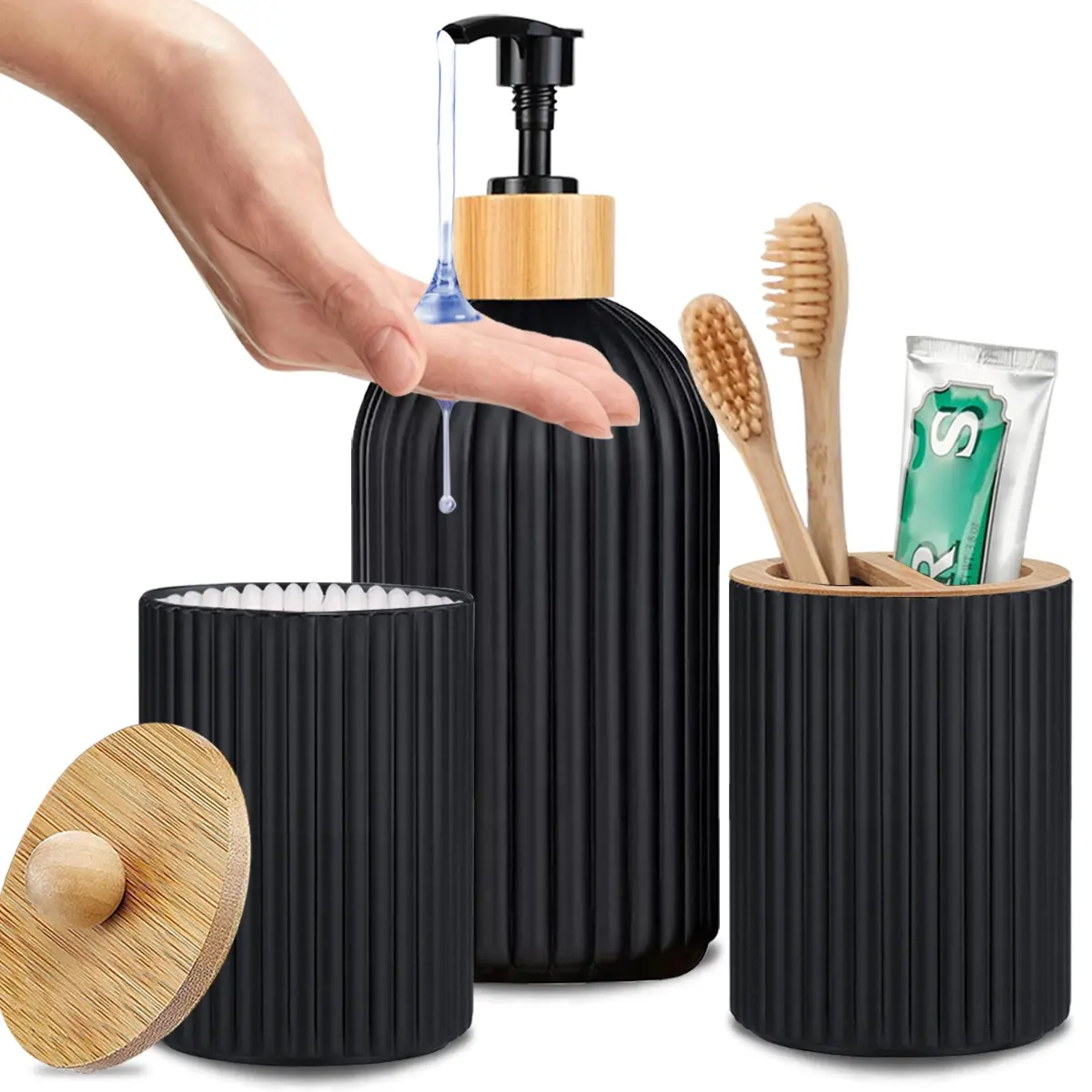Black Bathroom Soap Dispenser Set Bathroom Countertop Brush Holders Bathroom Accessories