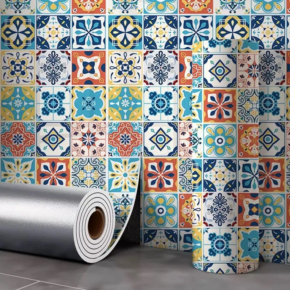 The latest 1-roll self-adhesive wall sticker, retro pattern tile stickers, peel-and-stick designs, stick on backsplash, suitable for kitchen splash-proof walls, bathroom furniture renovation, and background wall decoration for dining room and living room.
