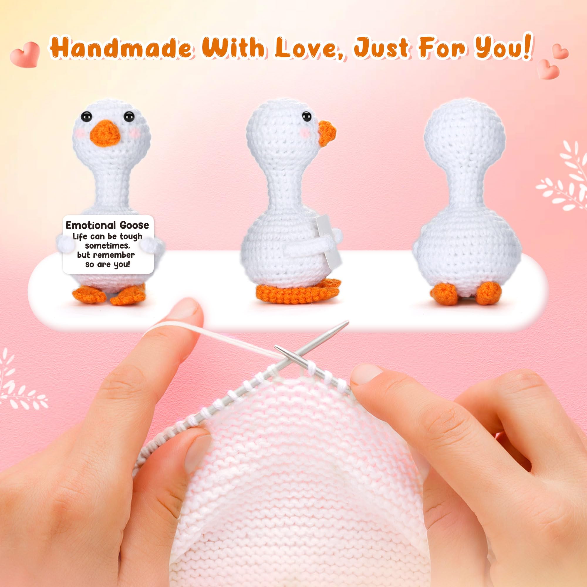 Cute Handmade Knitted Goose Mini Plush Toy, Soft Stuffed Animal Keychain, Kawaii Bag Charm Backpack Pendant, Stress Relief Gift for Birthday Christmas Valentines Graduation Party Favors