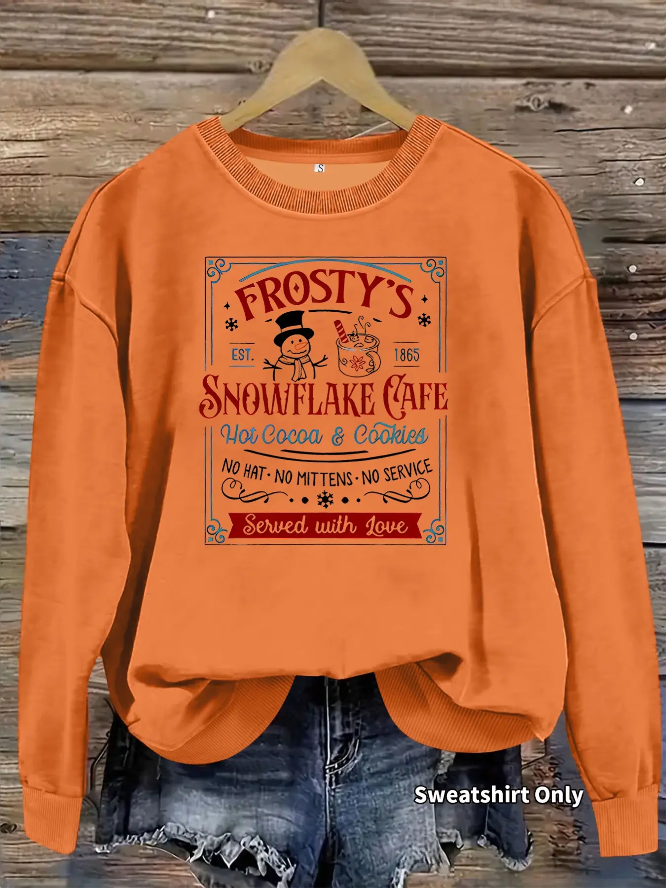 Women's Frosty's Snowflake Cafe Christmas Graphic Sweatshirt, Loose-Fit Long Sleeve, Fall & Winter Casual Wear, All-Season Comfort