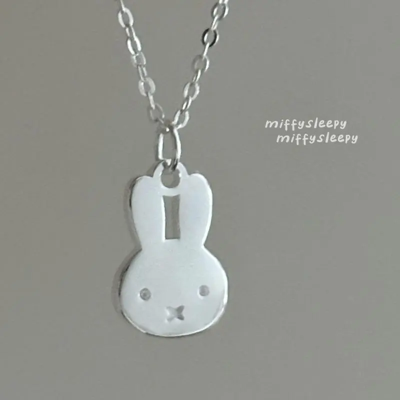 Adorable Miffy Silver Lock Chain Necklace with Cute Rabbit Head Silver for Women Lightweight Everyday Wear & Kawaii Gift