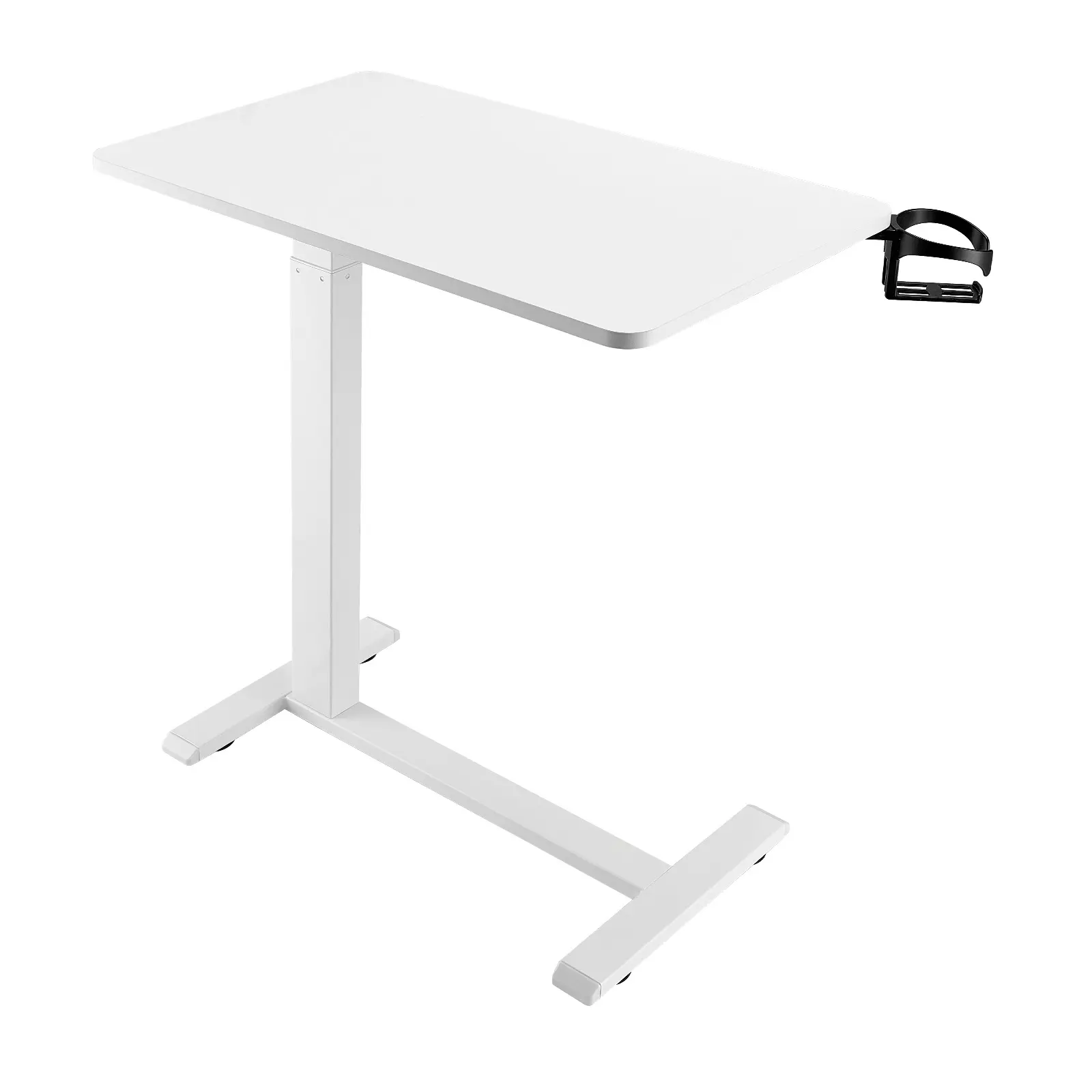 Height-Adjustable Overbed Trolley with Rolling Hidden Wheels, 66 lbs/30 kg Load Capacity, Spacious Desktop, Cup Holder, Mobile Home Improvement Table for Bedside Laptop Use