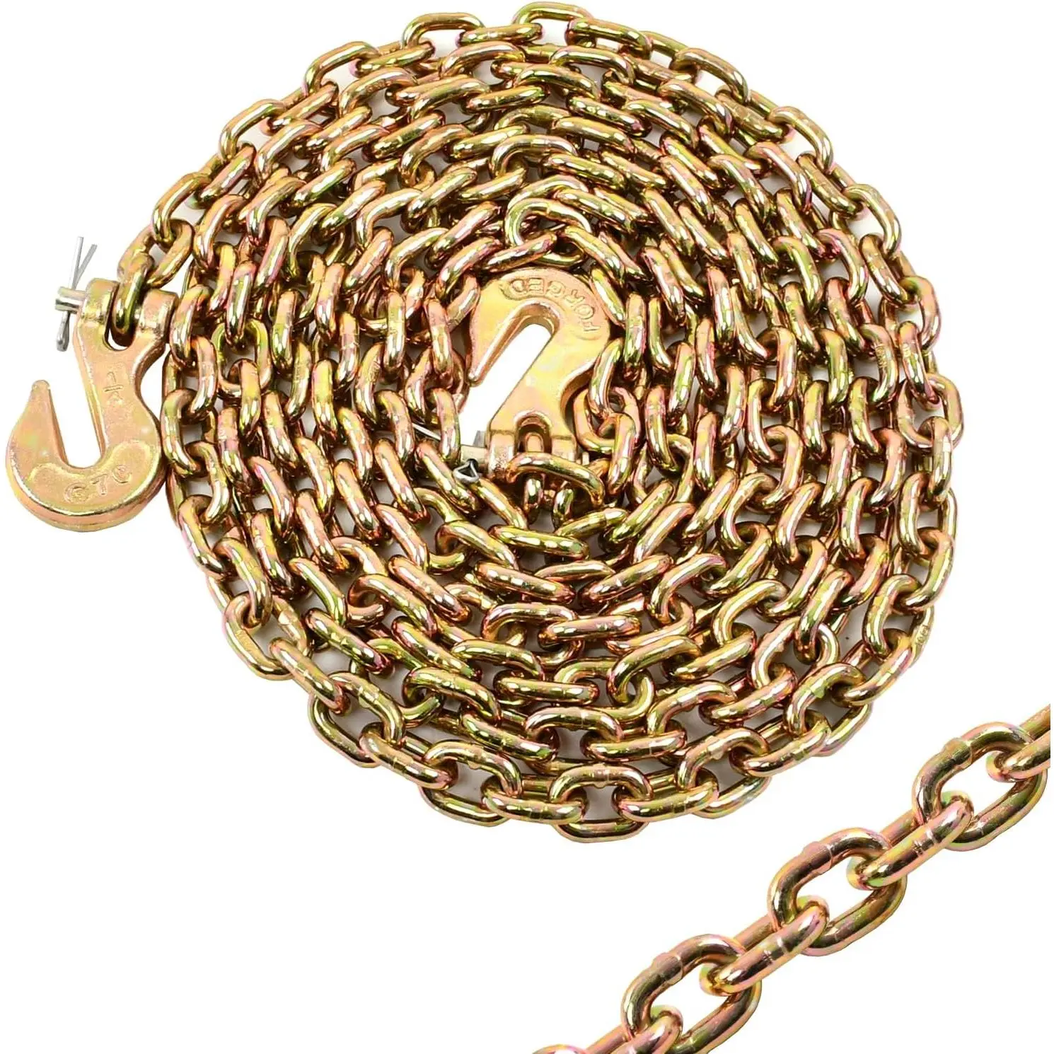 Heavy Duty Transport Binder Chain 1/4'' x 12FT, Tow Chain with G70 Clevis Grab Hooks 3300lbs Safe Working Load for Logging Transporting Towing Yellow