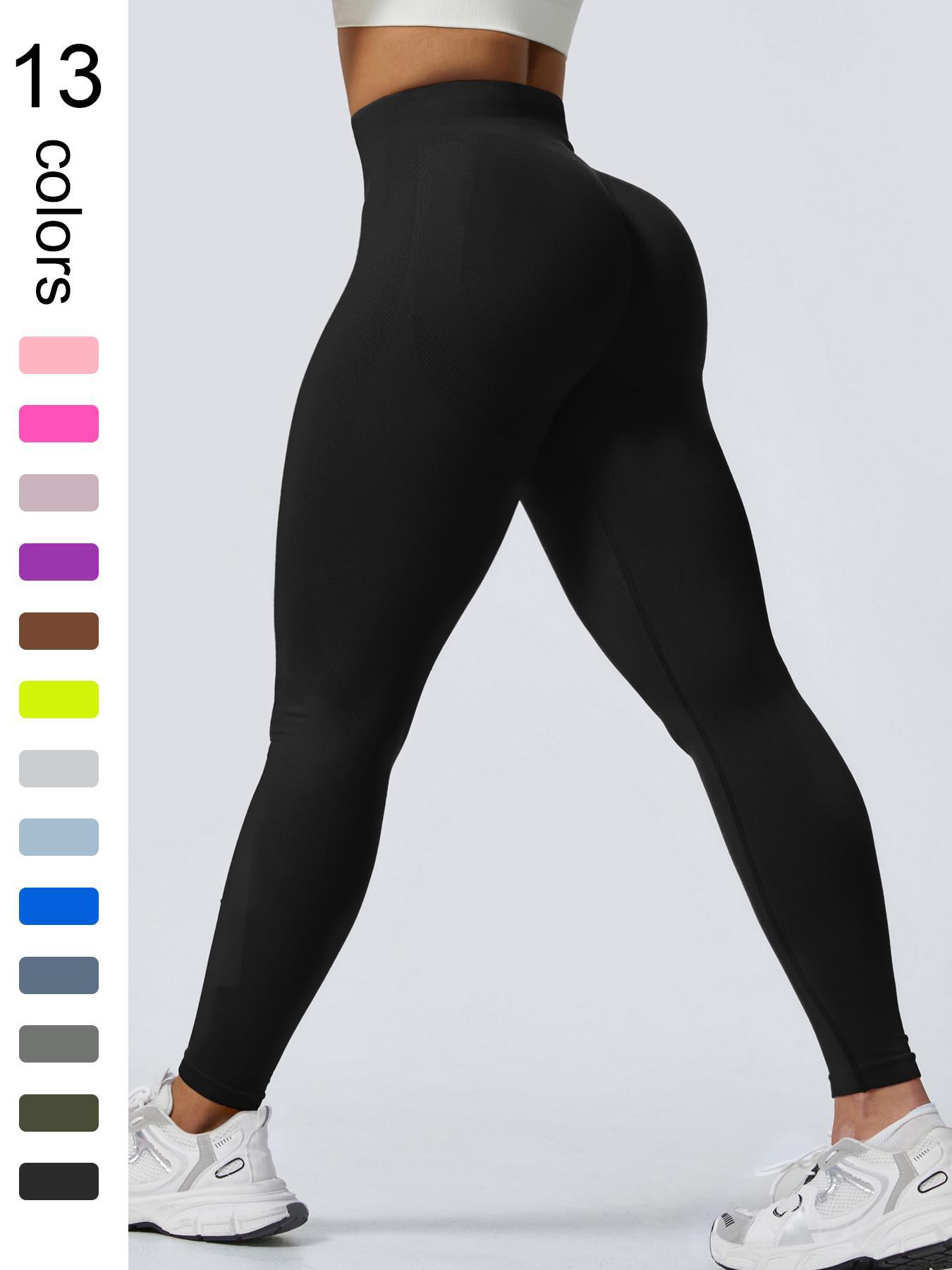 Women's Solid High Waist Fitted Activewear Athletic Sports Leggings, Casual Comfy Breathable Skinny Pants for Yoga Gym Workout Running, Ladies Sportswear for All Seasons