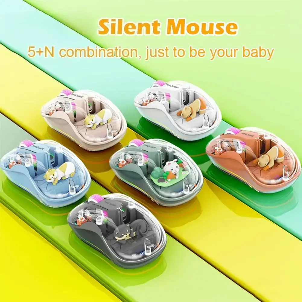 2026 New Notebook Luminous Transparent Mouse Wireless Bluetooth Three-Mode Charging Ergonomic Magnetic Doll Mouse For Tablets Laptop
